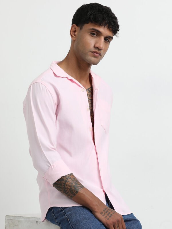 Pink Cuban collar solid full sleeve shirt