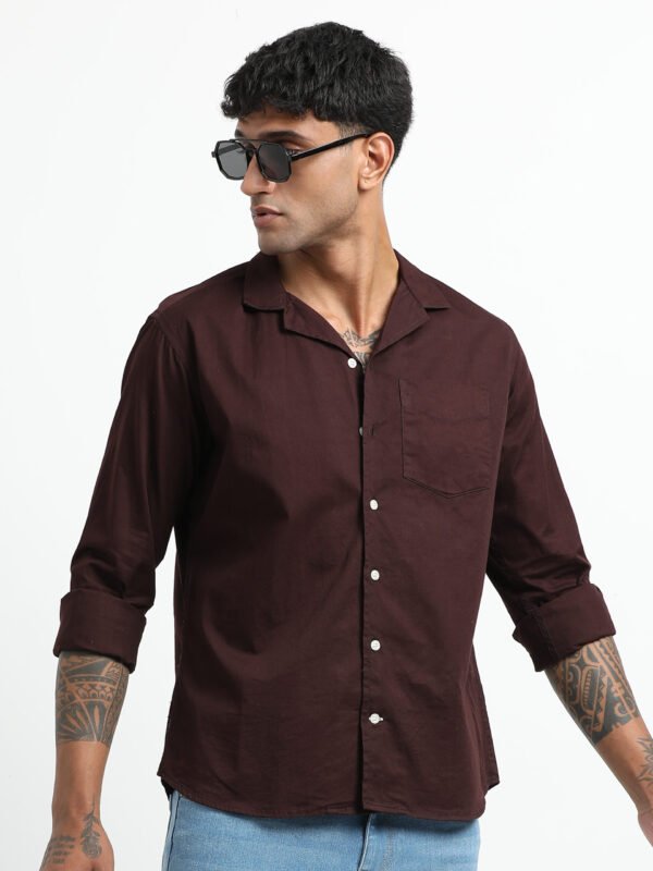 Coco-brown solid full sleeve shirt
