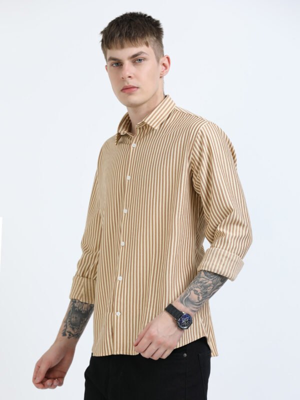 Yellow Striped Textured Semi Formal Shirt